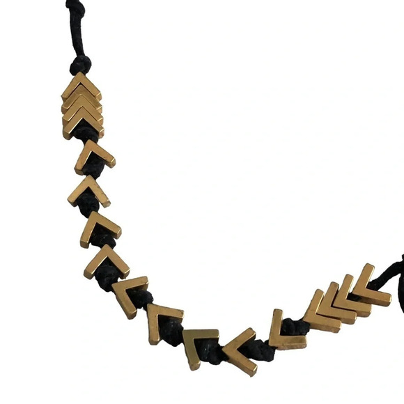 Madewell Black Suede Arrow Chevron Necklace Gold Fringe Boho Tassels - Picture 3 of 4